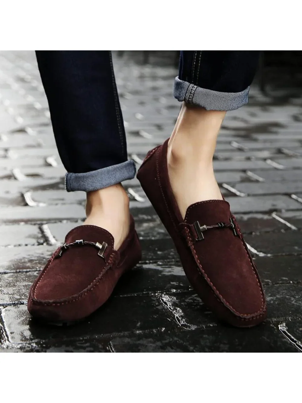 DCZTELG Men's Coffee Suede Calf Leather Penny Loafer Slip On Party Comfort Shoes